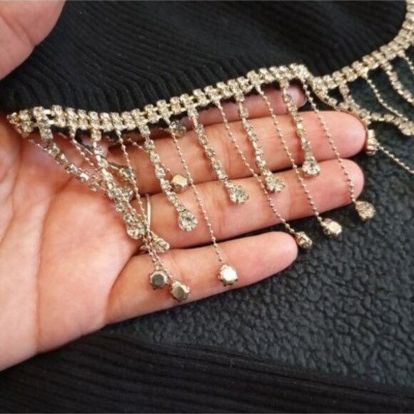 Top With Rhinestone Fringe Hem Black Ribbed Long-Sleeve Womens - Picture 5 of 9